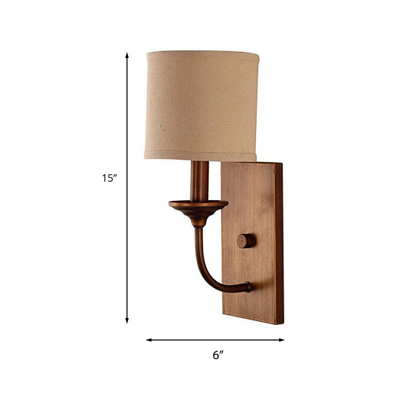 Fabric Shade Cylindrical Wall Lamp Vintage Style 1/2-Light Bedroom Wall Light Sconce in Flaxen Clearhalo 'Wall Lamps & Sconces' 'Wall Lights' Lighting' 231454