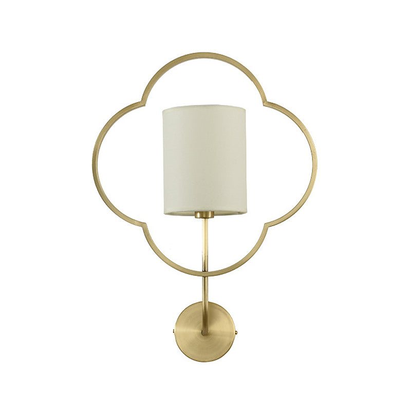 Traditional Cylinder Wall Light Fixture 1 Light Fabric Shade Wall Lamp with Metal Cage in Gold for Bedroom Clearhalo 'Wall Lamps & Sconces' 'Wall Lights' Lighting' 231458