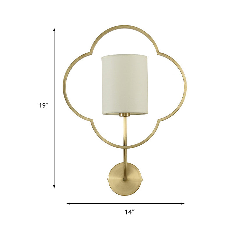 Traditional Cylinder Wall Light Fixture 1 Light Fabric Shade Wall Lamp with Metal Cage in Gold for Bedroom Clearhalo 'Wall Lamps & Sconces' 'Wall Lights' Lighting' 231459