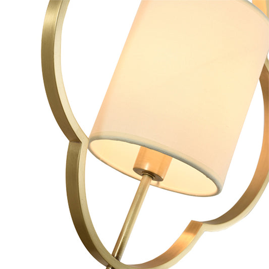 Traditional Cylinder Wall Light Fixture 1 Light Fabric Shade Wall Lamp with Metal Cage in Gold for Bedroom Clearhalo 'Wall Lamps & Sconces' 'Wall Lights' Lighting' 231460