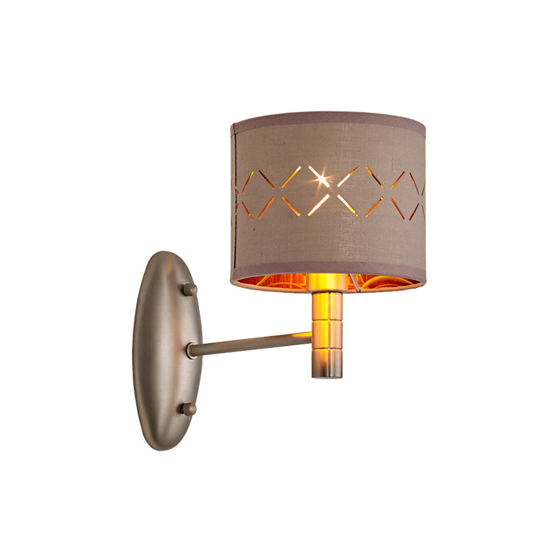 Cylindrical Bedroom Wall Light Fixture Traditional Metal Single Bulb Light Coffee Wall Lamp with Fabric Shade Clearhalo 'Wall Lamps & Sconces' 'Wall Lights' Lighting' 231463