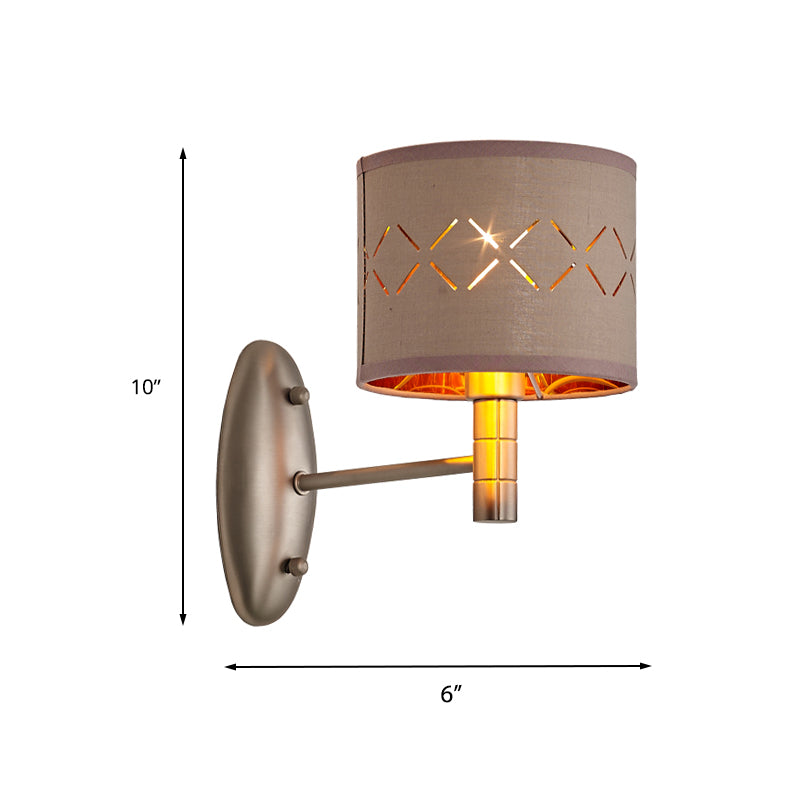 Cylindrical Bedroom Wall Light Fixture Traditional Metal Single Bulb Light Coffee Wall Lamp with Fabric Shade Clearhalo 'Wall Lamps & Sconces' 'Wall Lights' Lighting' 231464