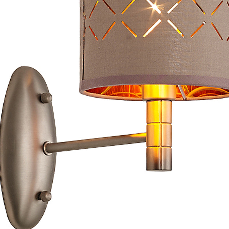 Cylindrical Bedroom Wall Light Fixture Traditional Metal Single Bulb Light Coffee Wall Lamp with Fabric Shade Clearhalo 'Wall Lamps & Sconces' 'Wall Lights' Lighting' 231465