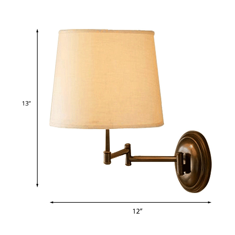 1 Light Drum Wall Lighting Retro White Fabric Wall Sconce Light with Adjustable Arm for Living Room Clearhalo 'Wall Lamps & Sconces' 'Wall Lights' Lighting' 231469