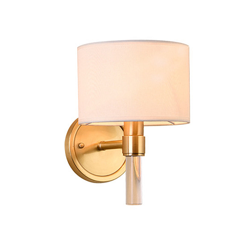 Metal Brass Wall Lamp Drum 1-Light Vintage Wall Light Sconce with White Fabric Shade for Study Clearhalo 'Wall Lamps & Sconces' 'Wall Lights' Lighting' 231500