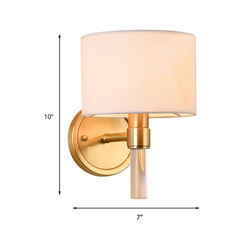 Metal Brass Wall Lamp Drum 1-Light Vintage Wall Light Sconce with White Fabric Shade for Study Clearhalo 'Wall Lamps & Sconces' 'Wall Lights' Lighting' 231501