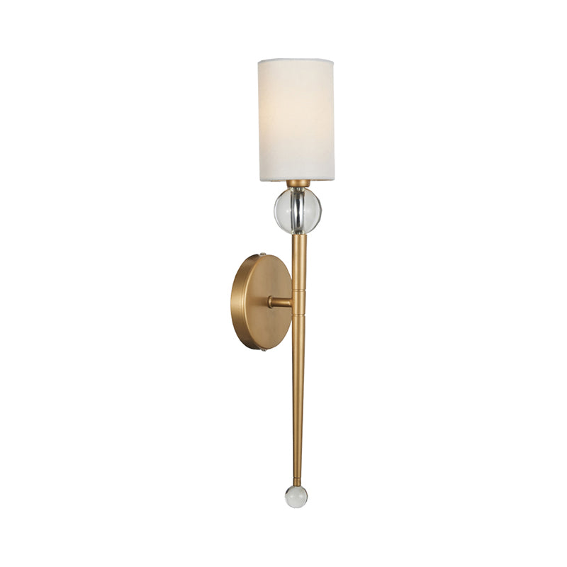 Fabric Cylindrical Wall Mount Light Modern 1 Bulb Living Room Sconce Light with Clear Crystal Accent in Gold Clearhalo 'Wall Lamps & Sconces' 'Wall Lights' Lighting' 231512