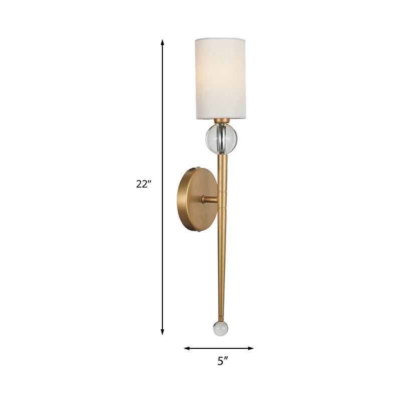 Fabric Cylindrical Wall Mount Light Modern 1 Bulb Living Room Sconce Light with Clear Crystal Accent in Gold Clearhalo 'Wall Lamps & Sconces' 'Wall Lights' Lighting' 231513