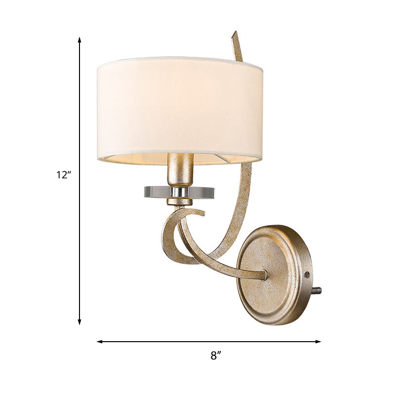 White Drum Wall Mounted Light Traditional Metal 1-Light Bedroom Wall Sconce with Fabric Shade Clearhalo 'Wall Lamps & Sconces' 'Wall Lights' Lighting' 231517