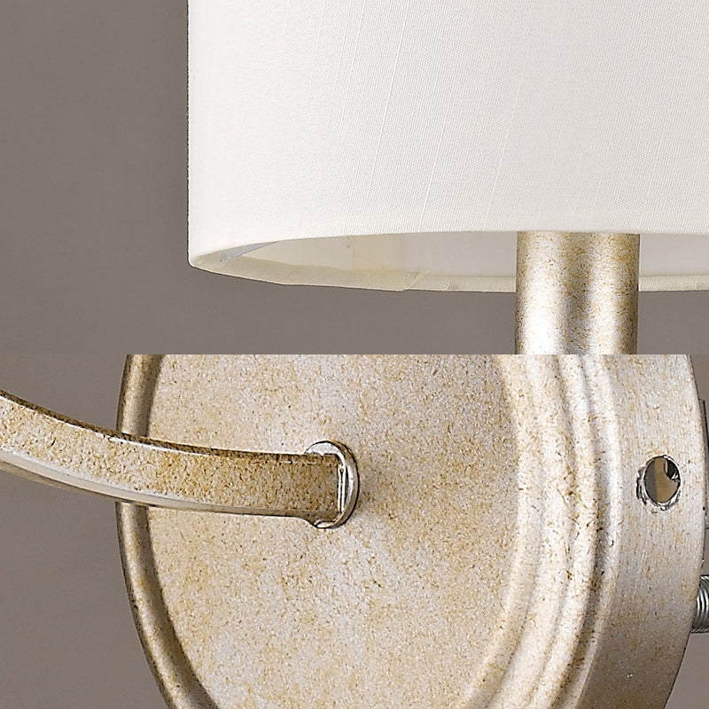 White Drum Wall Mounted Light Traditional Metal 1-Light Bedroom Wall Sconce with Fabric Shade Clearhalo 'Wall Lamps & Sconces' 'Wall Lights' Lighting' 231518