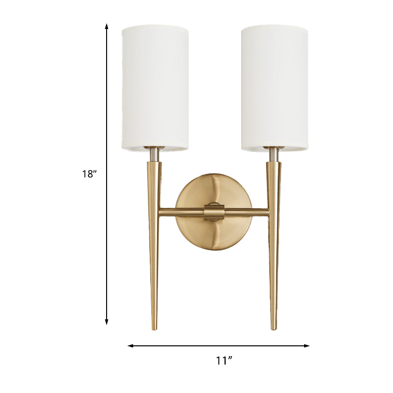 Metal Brass Wall Lamp Symmetric Cylinder 2-Light Modern Wall Mount Light Fixture with Fabric Shade for Bedroom Clearhalo 'Wall Lamps & Sconces' 'Wall Lights' Lighting' 231527