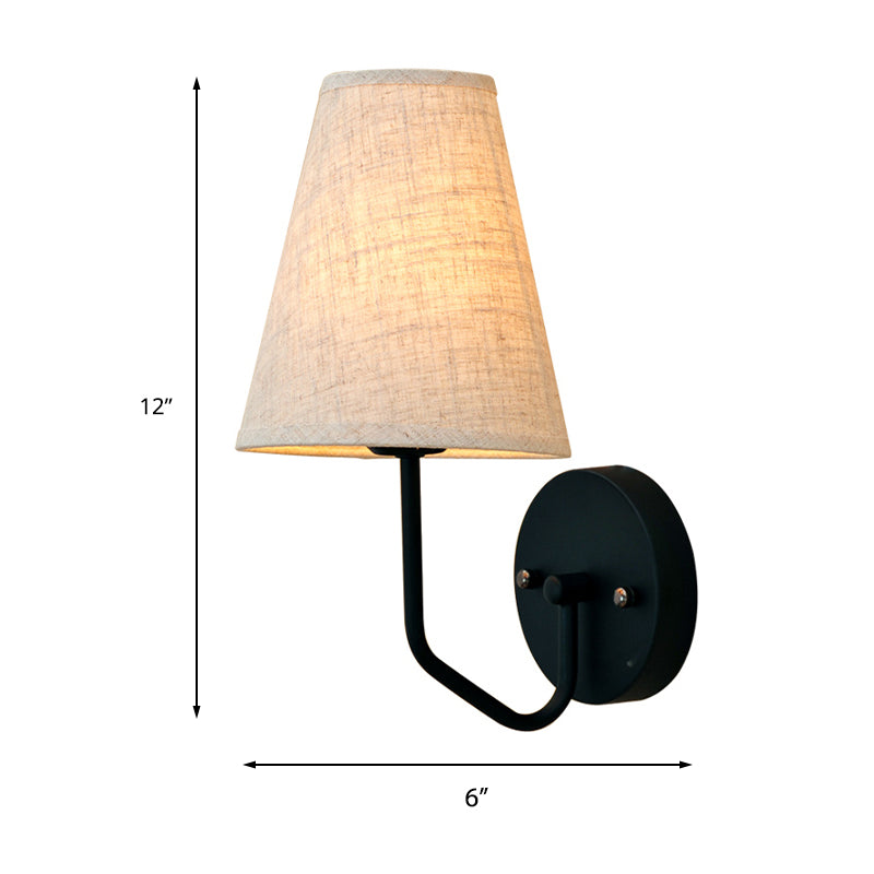 Single Bulb Cone Wall Sconce Traditional Flaxen Fabric Reading Sconce Light with Metal Angled Arm Clearhalo 'Wall Lamps & Sconces' 'Wall Lights' Lighting' 231583