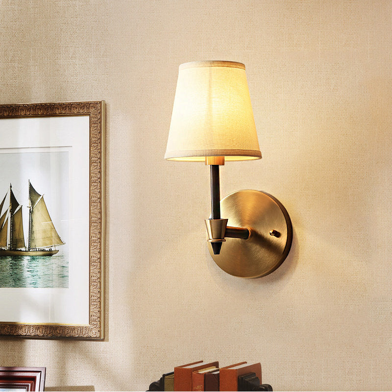 Single Light Reading Wall Lamp Traditional Conical Fabric Sconce Light in White for Study White Clearhalo 'Wall Lamps & Sconces' 'Wall Lights' Lighting' 231584