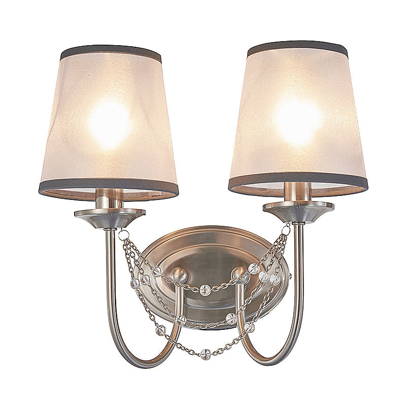 1/2-Head Wall Mount Lamp Retro Living Room Sconce Light with Tapered Fabric Shade in Silver Clearhalo 'Wall Lamps & Sconces' 'Wall Lights' Lighting' 231591