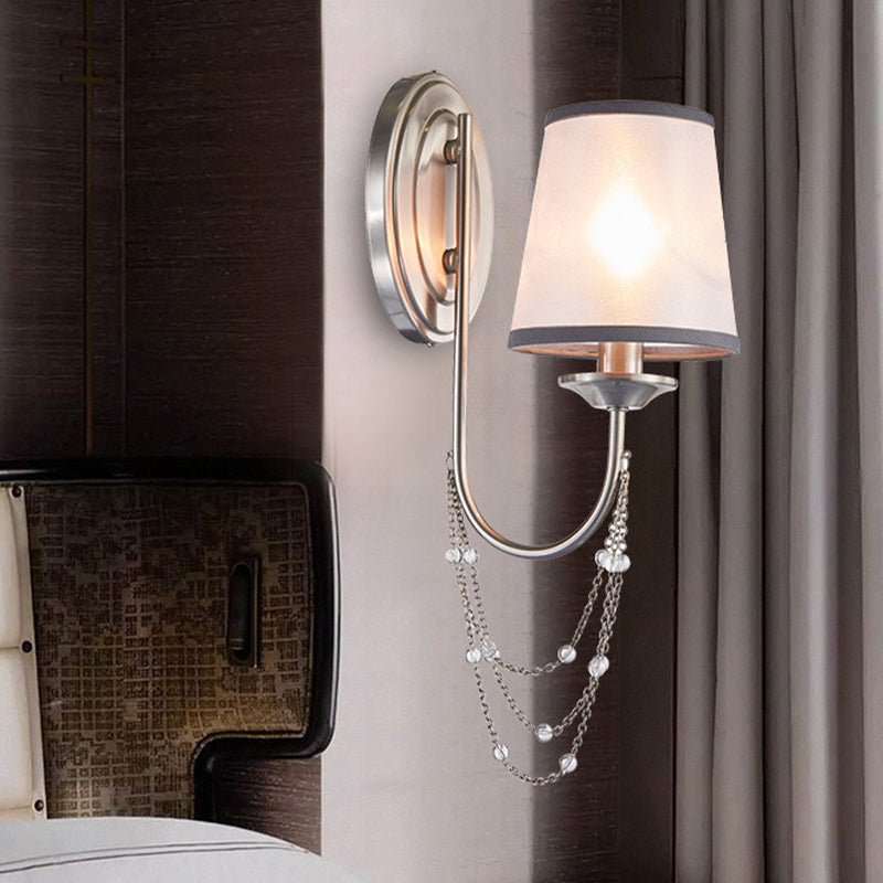 1/2-Head Wall Mount Lamp Retro Living Room Sconce Light with Tapered Fabric Shade in Silver Clearhalo 'Wall Lamps & Sconces' 'Wall Lights' Lighting' 231595