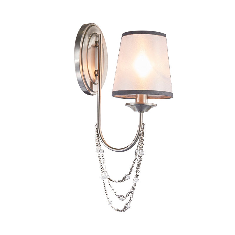 1/2-Head Wall Mount Lamp Retro Living Room Sconce Light with Tapered Fabric Shade in Silver Clearhalo 'Wall Lamps & Sconces' 'Wall Lights' Lighting' 231596