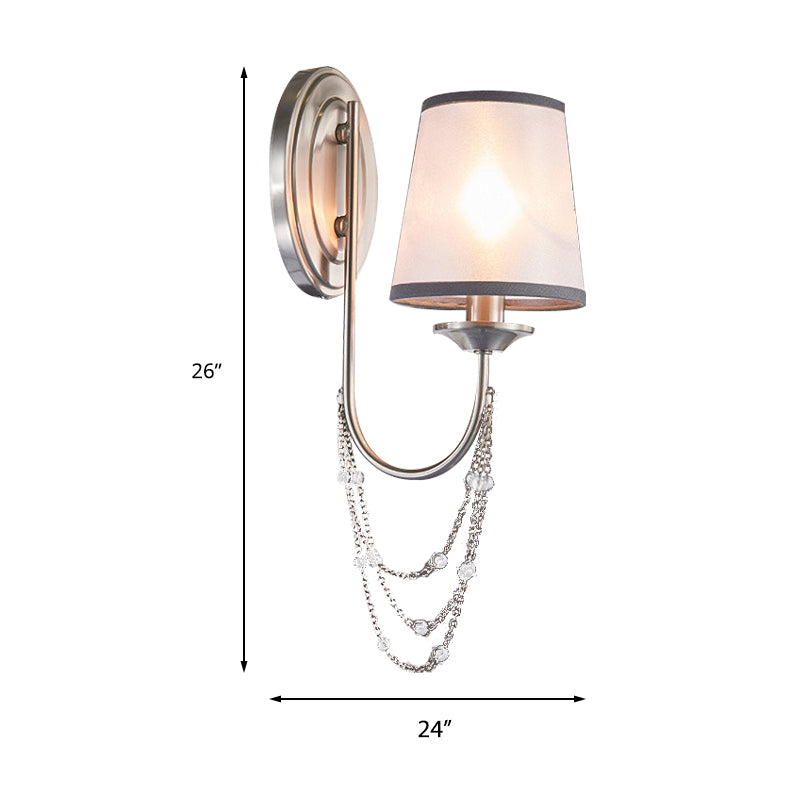 1/2-Head Wall Mount Lamp Retro Living Room Sconce Light with Tapered Fabric Shade in Silver Clearhalo 'Wall Lamps & Sconces' 'Wall Lights' Lighting' 231597