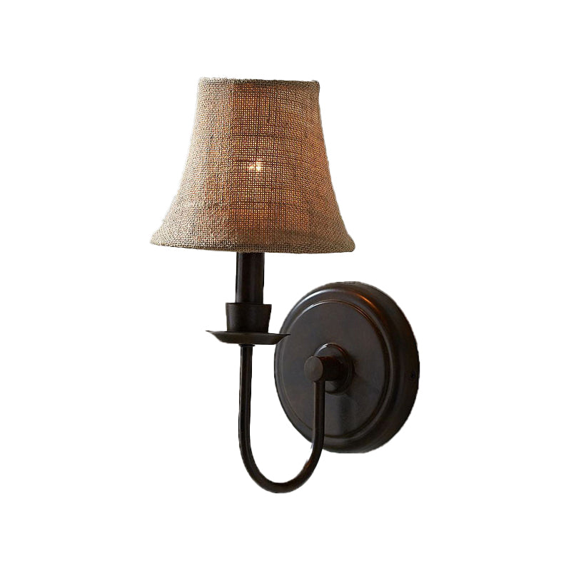 Flaxen 1 Bulb Wall Sconce Light Traditional Fabric Bell Wall Lamp with Arched Arm and Round Backplate Clearhalo 'Wall Lamps & Sconces' 'Wall Lights' Lighting' 231604