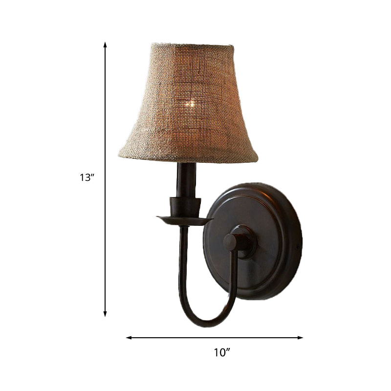 Flaxen 1 Bulb Wall Sconce Light Traditional Fabric Bell Wall Lamp with Arched Arm and Round Backplate Clearhalo 'Wall Lamps & Sconces' 'Wall Lights' Lighting' 231605