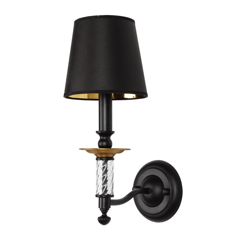 Conical Foyer Sconce Light Antique Fabric 1 Light Black Wall Mounted Lamp with Acrylic Accent Clearhalo 'Wall Lamps & Sconces' 'Wall Lights' Lighting' 231609