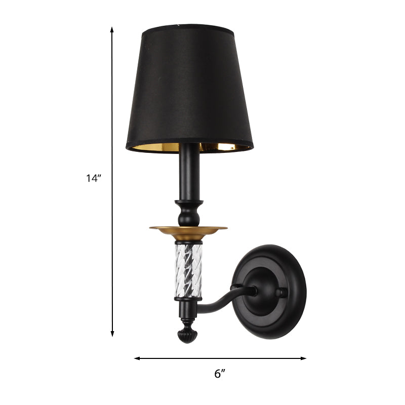 Conical Foyer Sconce Light Antique Fabric 1 Light Black Wall Mounted Lamp with Acrylic Accent Clearhalo 'Wall Lamps & Sconces' 'Wall Lights' Lighting' 231610