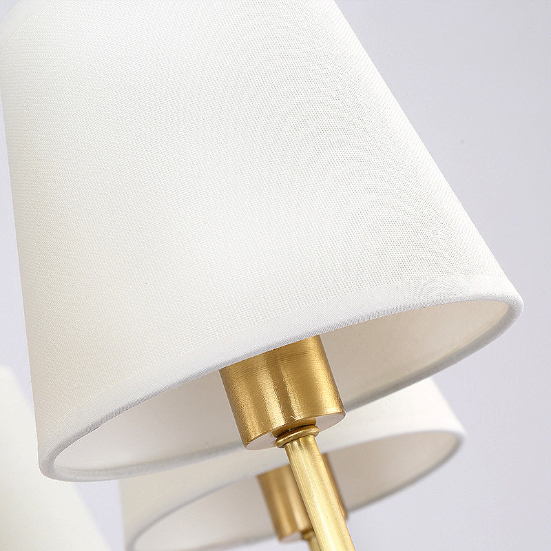 Brass Cone Wall Light Fixture Retro White Fabric Shade 1/2 Bulbs Dining Room Wall Sconce Lighting Clearhalo 'Wall Lamps & Sconces' 'Wall Lights' Lighting' 231627