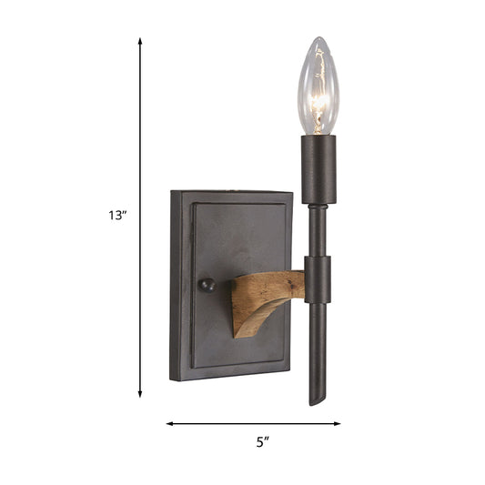 1 Head Candle/Cone Wall Sconce Lighting Retro Black Metal Wall Mounted Light Shadeless/with Shade Clearhalo 'Wall Lamps & Sconces' 'Wall Lights' Lighting' 231672