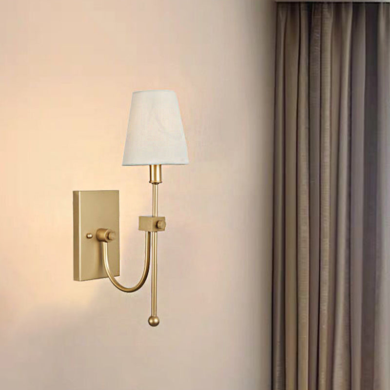 Modern Conical Wall Light Single Head White Fabric Shade Wall Sconce in Gold for Bedroom Gold Clearhalo 'Wall Lamps & Sconces' 'Wall Lights' Lighting' 231673