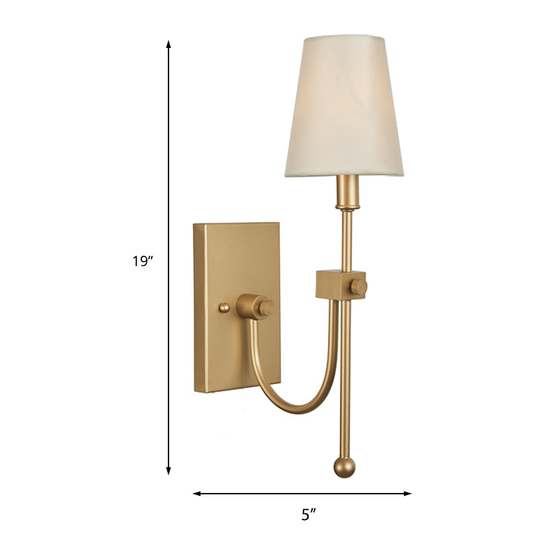 Modern Conical Wall Light Single Head White Fabric Shade Wall Sconce in Gold for Bedroom Clearhalo 'Wall Lamps & Sconces' 'Wall Lights' Lighting' 231676