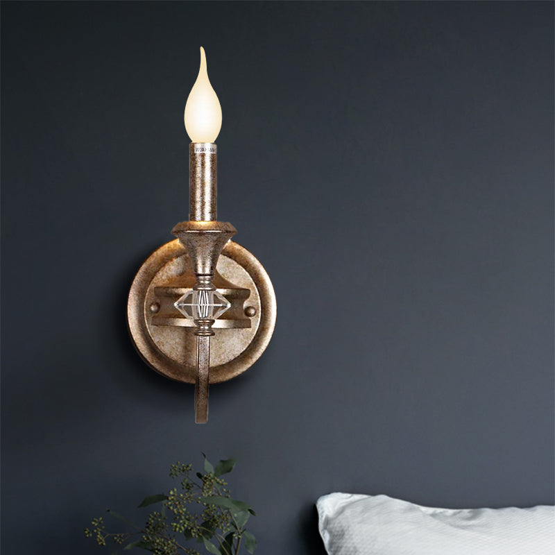 Candelabra/Cone Restaurant Sconce Light Antique Metal Single Light Rust Wall Mounted Lamp with Shade/Shadeless Rust Shadeless Clearhalo 'Wall Lamps & Sconces' 'Wall Lights' Lighting' 231684