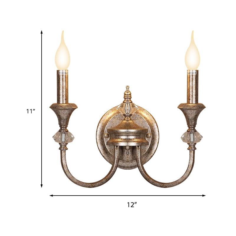 2 Heads Metal Wall Mount Lamp Retro Rust Bare Bulb/Tapered Bedroom Sconce Light Fixture with Shade/Shadeless Clearhalo 'Wall Lamps & Sconces' 'Wall Lights' Lighting' 231695