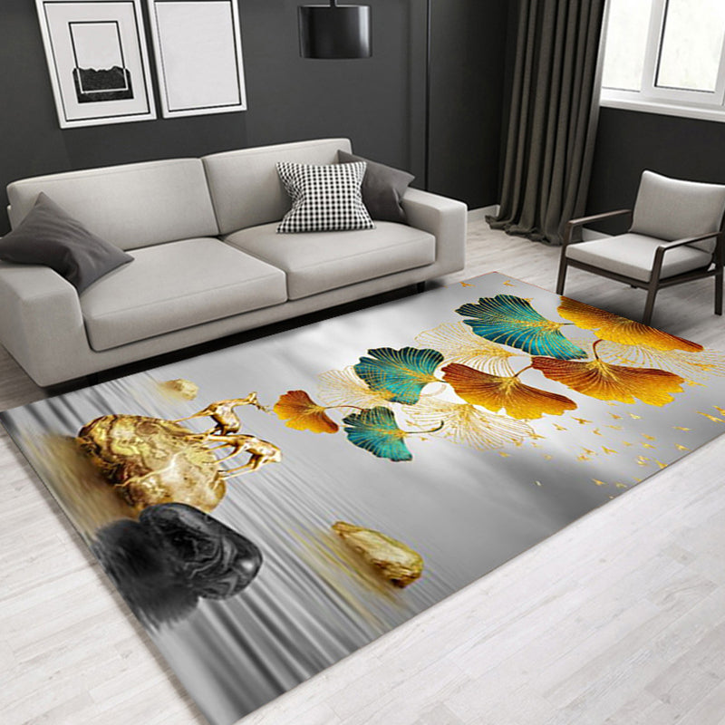 Glam Modern Rug Multi Color 3D Plant Print Rug Pet Friendly Non-Slip Machine Washable Rug for Living Room Smoke Gray Clearhalo 'Area Rug' 'Modern' 'Rugs' Rug' 2316961