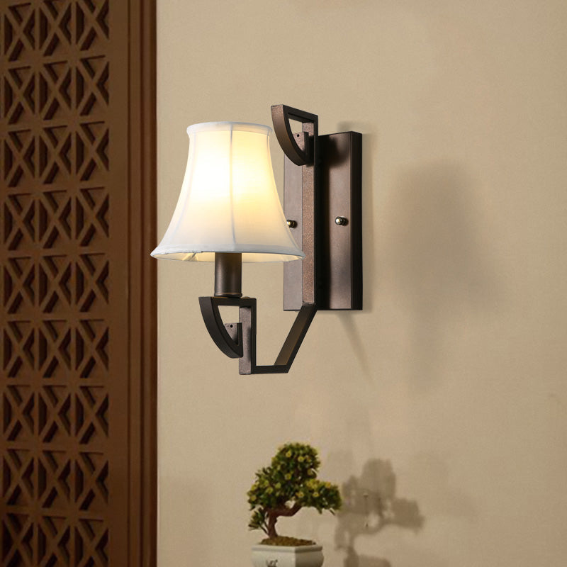 Black 1 Bulb Wall Sconce Lighting Contemporary Fabric Bell Shade Wall Mounted Light Fixture for Foyer Clearhalo 'Wall Lamps & Sconces' 'Wall Lights' Lighting' 231697