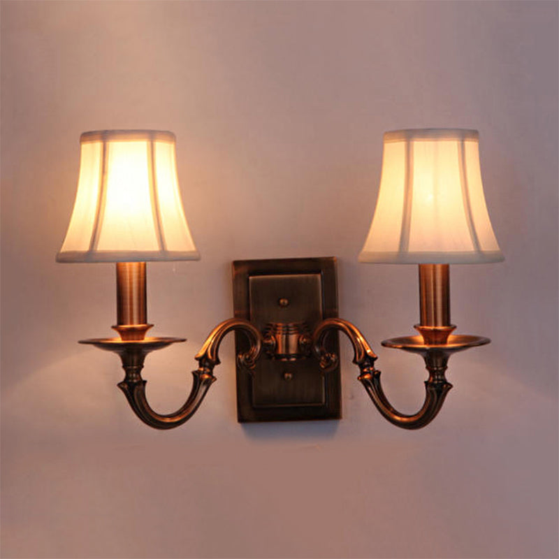 1/2-Head Paneled Bell Wall Lighting Traditional Copper Fabric Shade Sconce Light for Bedroom 2.0 Copper Clearhalo 'Wall Lamps & Sconces' 'Wall Lights' Lighting' 231701