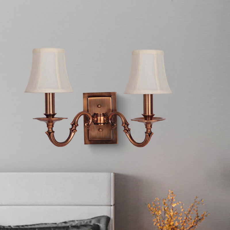 1/2-Head Paneled Bell Wall Lighting Traditional Copper Fabric Shade Sconce Light for Bedroom Clearhalo 'Wall Lamps & Sconces' 'Wall Lights' Lighting' 231702