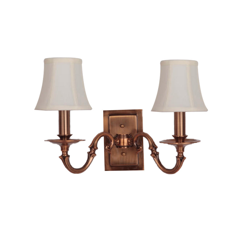 1/2-Head Paneled Bell Wall Lighting Traditional Copper Fabric Shade Sconce Light for Bedroom Clearhalo 'Wall Lamps & Sconces' 'Wall Lights' Lighting' 231703