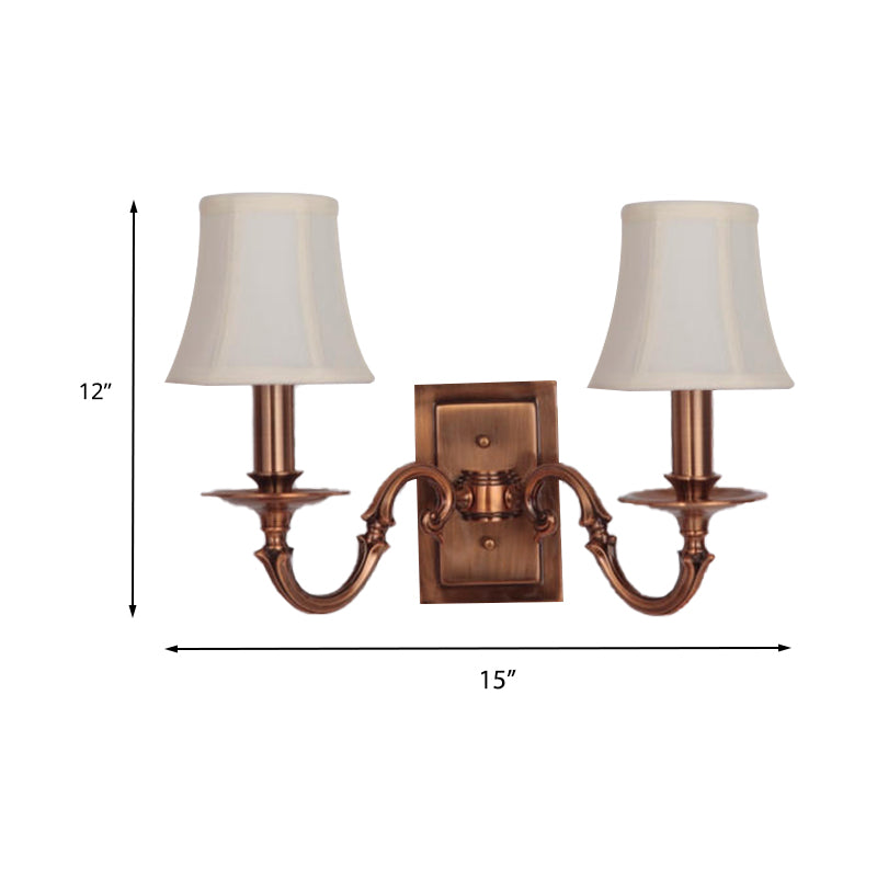 1/2-Head Paneled Bell Wall Lighting Traditional Copper Fabric Shade Sconce Light for Bedroom Clearhalo 'Wall Lamps & Sconces' 'Wall Lights' Lighting' 231704