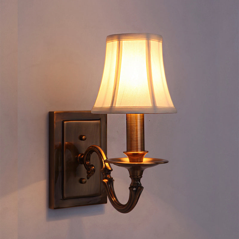 1/2-Head Paneled Bell Wall Lighting Traditional Copper Fabric Shade Sconce Light for Bedroom 1.0 Copper Clearhalo 'Wall Lamps & Sconces' 'Wall Lights' Lighting' 231705