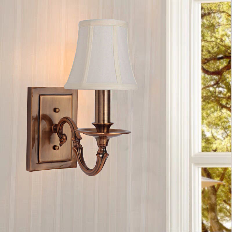 1/2-Head Paneled Bell Wall Lighting Traditional Copper Fabric Shade Sconce Light for Bedroom Clearhalo 'Wall Lamps & Sconces' 'Wall Lights' Lighting' 231706