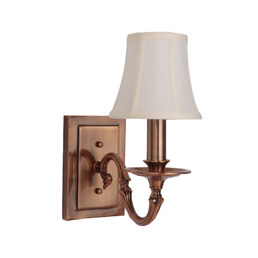 1/2-Head Paneled Bell Wall Lighting Traditional Copper Fabric Shade Sconce Light for Bedroom Clearhalo 'Wall Lamps & Sconces' 'Wall Lights' Lighting' 231707