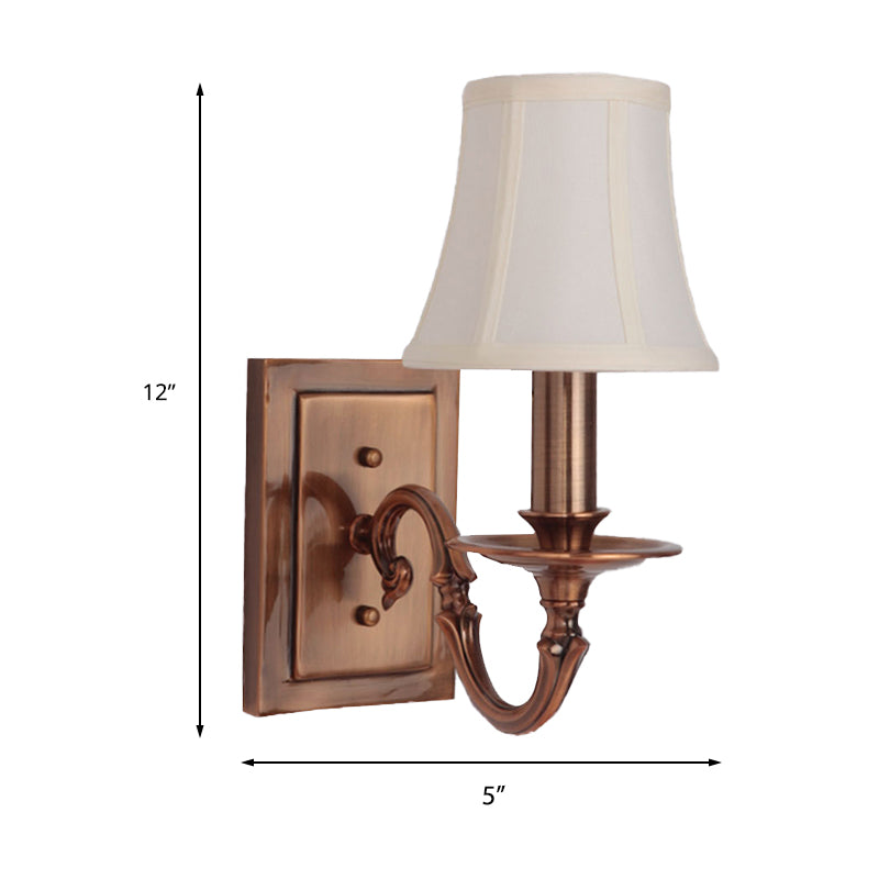 1/2-Head Paneled Bell Wall Lighting Traditional Copper Fabric Shade Sconce Light for Bedroom Clearhalo 'Wall Lamps & Sconces' 'Wall Lights' Lighting' 231708