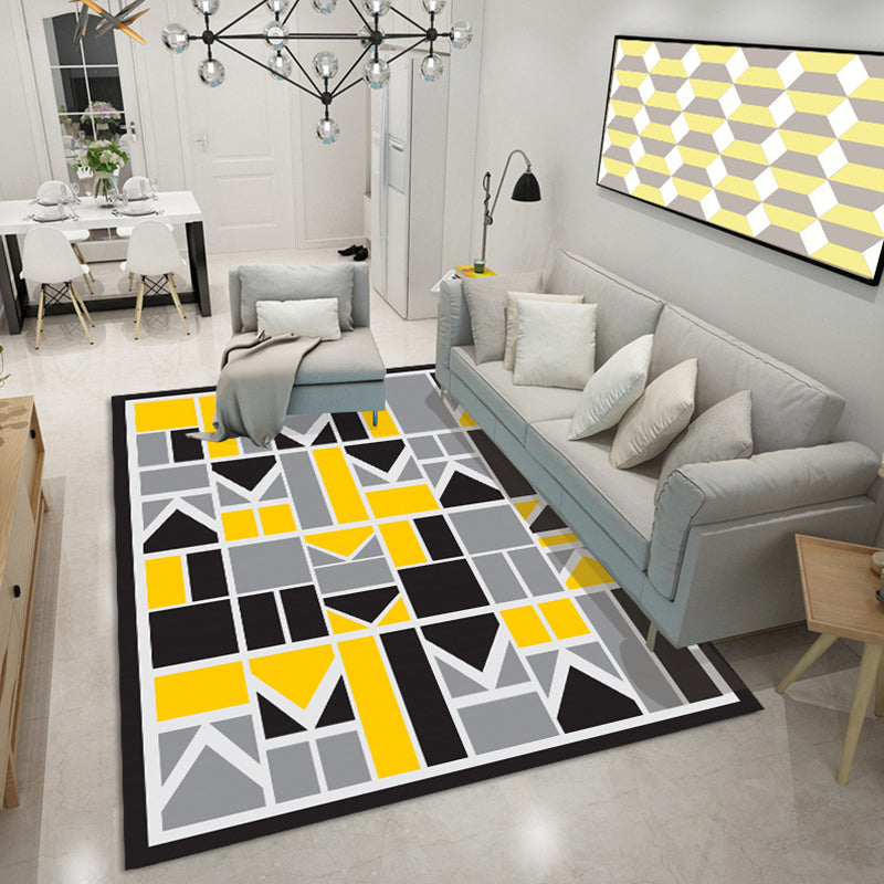 Bold Color Block Geometric Rug Multi Color Modern Rug Polypropylene Machine Washable Non-Slip Stain Resistant Rug for Living Room Yellow-Gray Clearhalo 'Area Rug' 'Modern' 'Rugs' Rug' 2317144