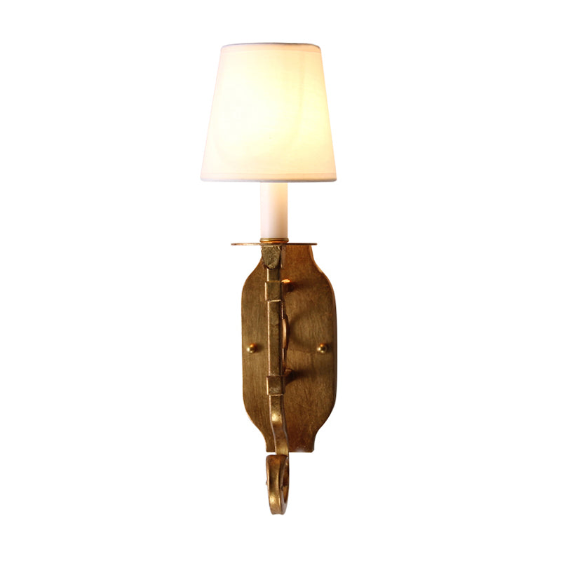 Gold 1 Bulb Wall Sconce Light Vintage Style Fabric Tapered Shade Wall Mounted Light Fixture Clearhalo 'Wall Lamps & Sconces' 'Wall Lights' Lighting' 231716