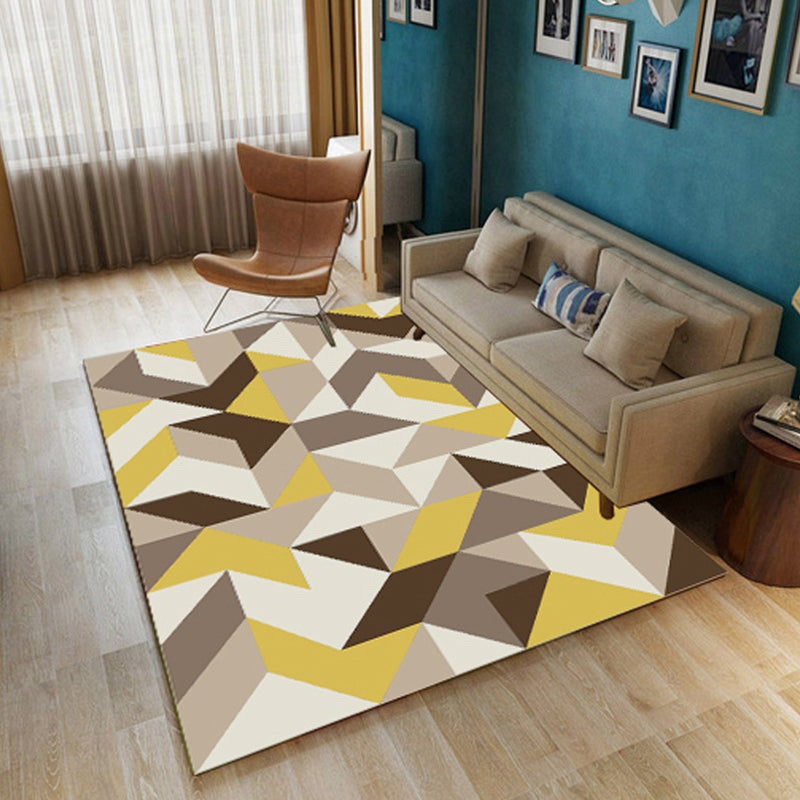 Contemporary Geometric Printed Rug Multi Colored Polyester Carpet Anti-Slip Backing Machine Wash Pet Friendly Rug for Great Room Yellow-Brown Clearhalo 'Area Rug' 'Modern' 'Rugs' Rug' 2317171