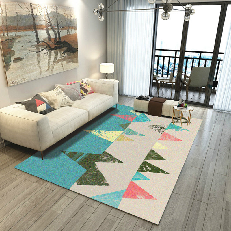 Contemporary Geometric Printed Rug Multi Colored Polyester Carpet Anti-Slip Backing Machine Wash Pet Friendly Rug for Great Room Lake Blue Clearhalo 'Area Rug' 'Modern' 'Rugs' Rug' 2317172