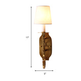 Gold 1 Bulb Wall Sconce Light Vintage Style Fabric Tapered Shade Wall Mounted Light Fixture Clearhalo 'Wall Lamps & Sconces' 'Wall Lights' Lighting' 231717