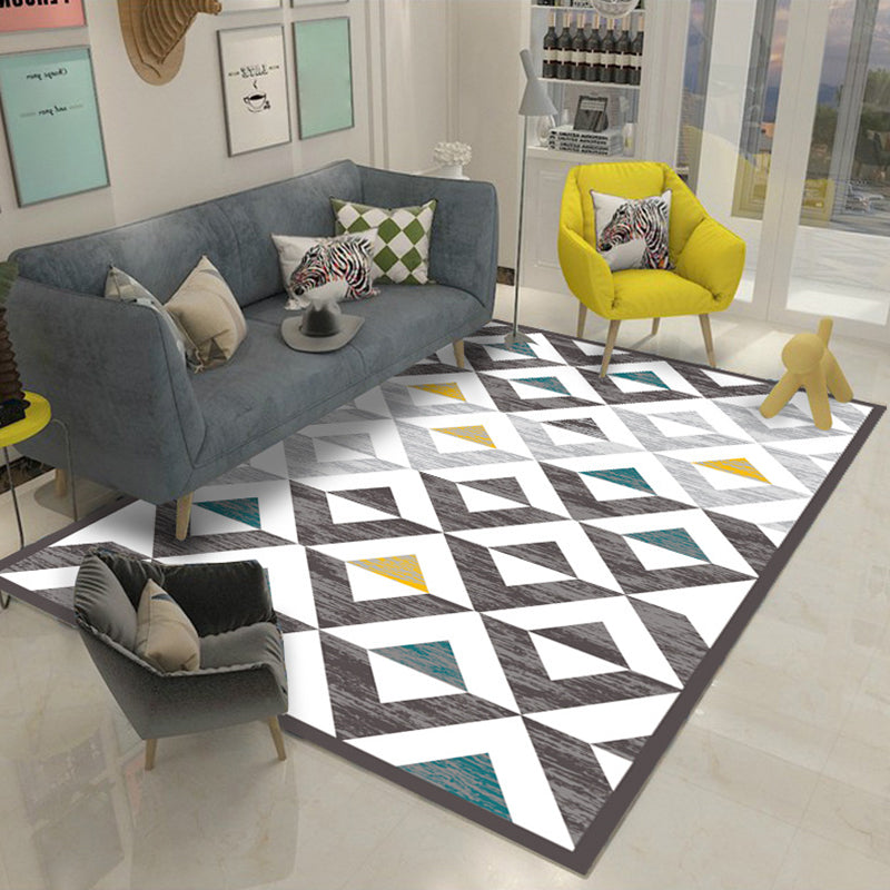 Contemporary Geometric Printed Rug Multi Colored Polyester Carpet Anti-Slip Backing Machine Wash Pet Friendly Rug for Great Room Gray-White Clearhalo 'Area Rug' 'Modern' 'Rugs' Rug' 2317183