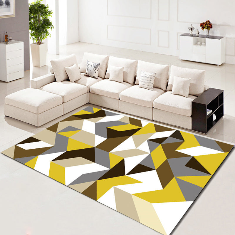 Multi Color Simplicity Rug Polypropylene Geometrical 3D Printed Carpet Machine Washable Non-Slip Pet Friendly Rug for Living Room Yellow-Brown Clearhalo 'Area Rug' 'Modern' 'Rugs' Rug' 2317278