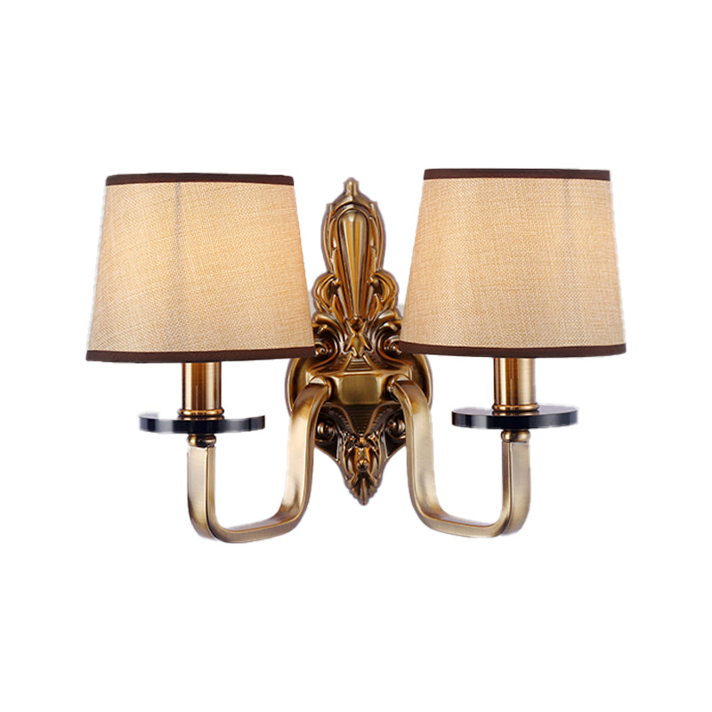 Fabric Shade Gold Wall Sconce Barrel 1/2-Light Vintage Wall Mount Light Fixture for Living Room Clearhalo 'Wall Lamps & Sconces' 'Wall Lights' Lighting' 231728