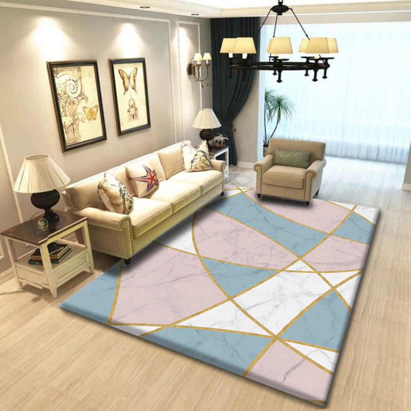 Multi Color Simplicity Rug Polypropylene Geometrical 3D Printed Carpet Machine Washable Non-Slip Pet Friendly Rug for Living Room Pink-Blue Clearhalo 'Area Rug' 'Modern' 'Rugs' Rug' 2317282